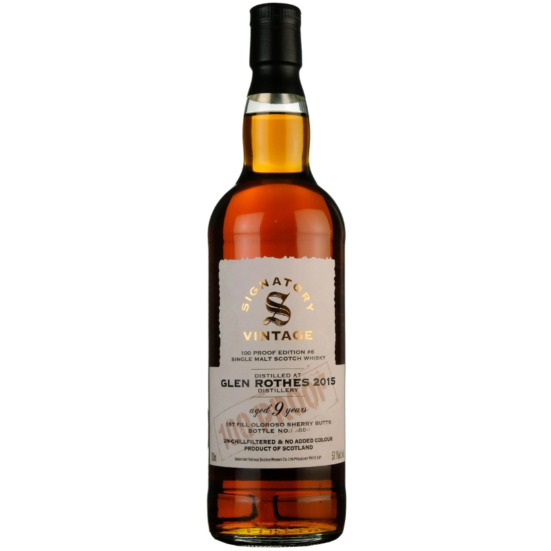 Glenrothes 2015 9 års 100 Proof Edition #6 Signatory Vintage 57,1%